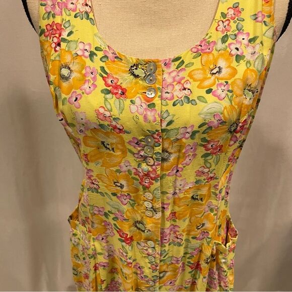 90’s-y2K 🥰 buttercup yellow vintage floral button front sleeveless maxi dress🌼 - Picture 4 of 10